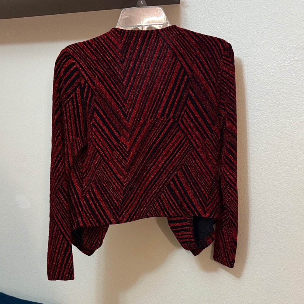 Allegra K Red & Black Sparkly Stripe Holiday Open Waterfall Cardigan NWOT - Picture 12 of 15